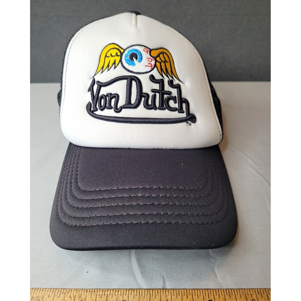 Von Dutch Trucker Hat Adjustable Mesh Back Eyeball Logo White/Black One Size
